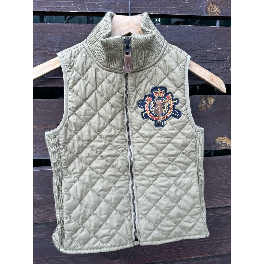 BEAUTIFUL!!! Polo Ralph Lauren Girls Kids Quilted Vest‎ Brown Equestrian Crest 8
